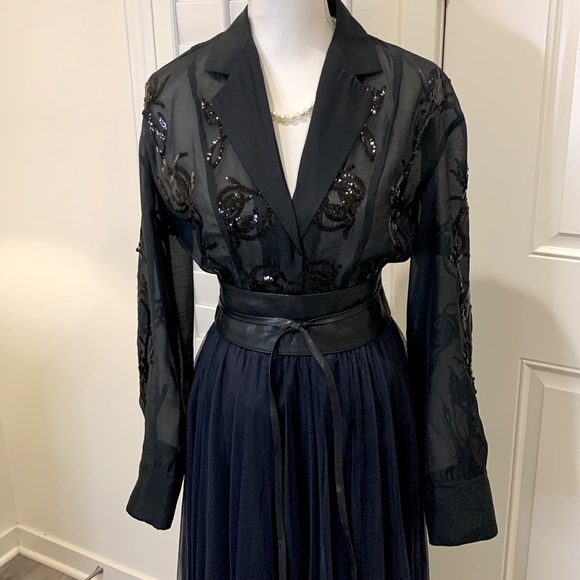 H&M Edition black sequined organza button down shirt in black Small - Picture 8 of 10